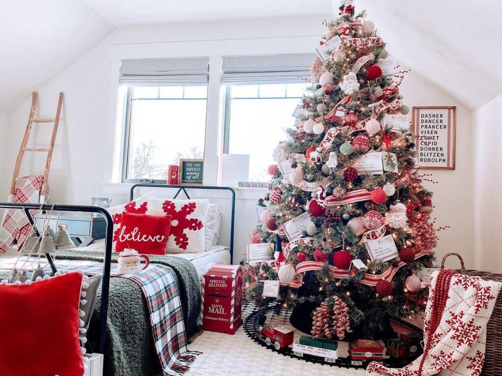 red and white christmas trees