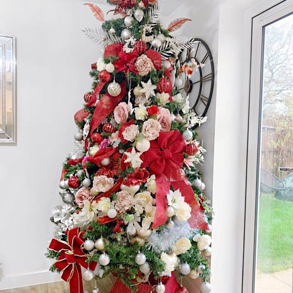 red and white christmas trees