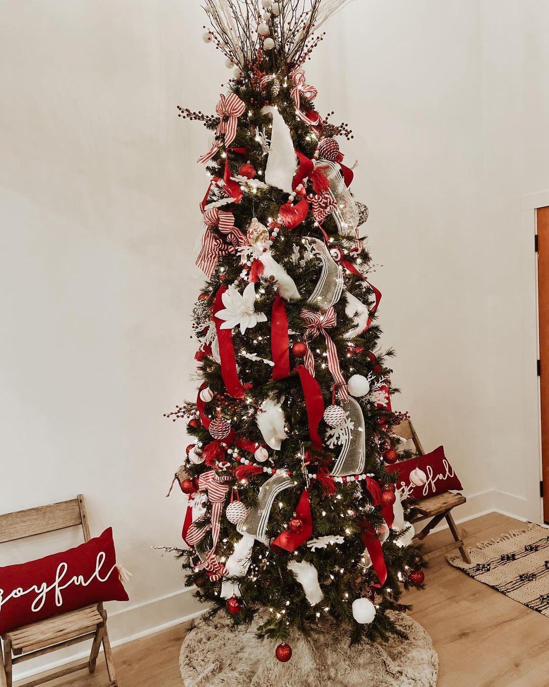red and white christmas trees