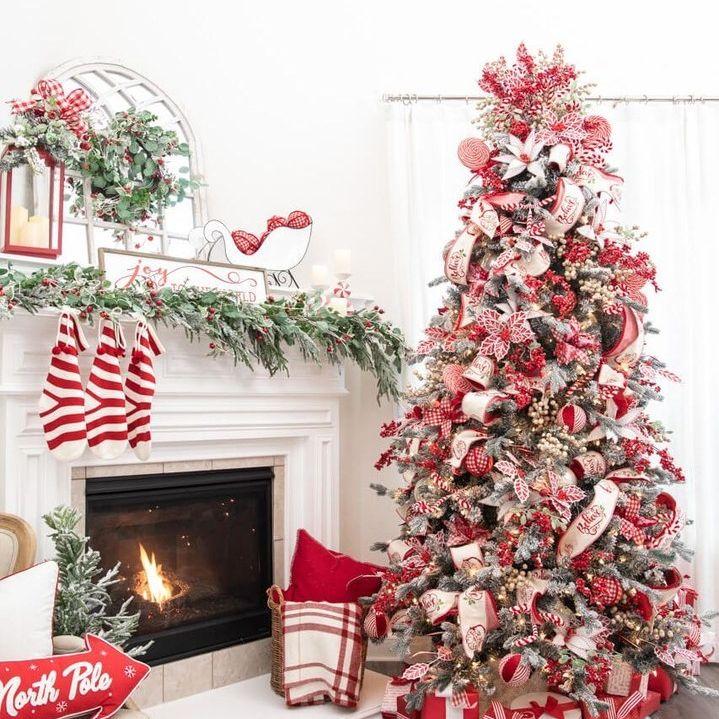 red and white christmas trees
