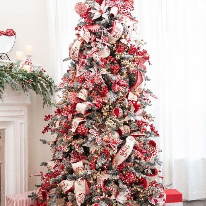 red and white christmas trees