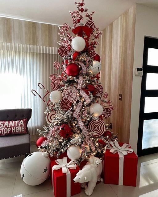 red and white christmas trees