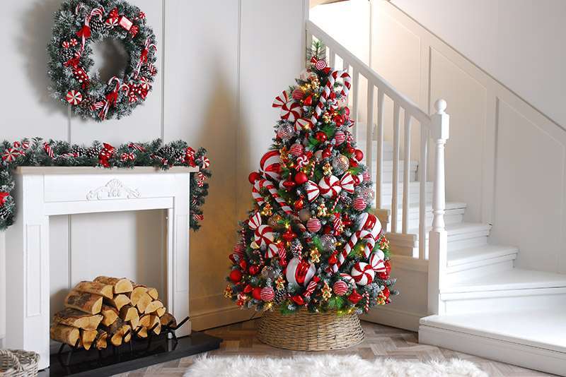 red and white christmas trees