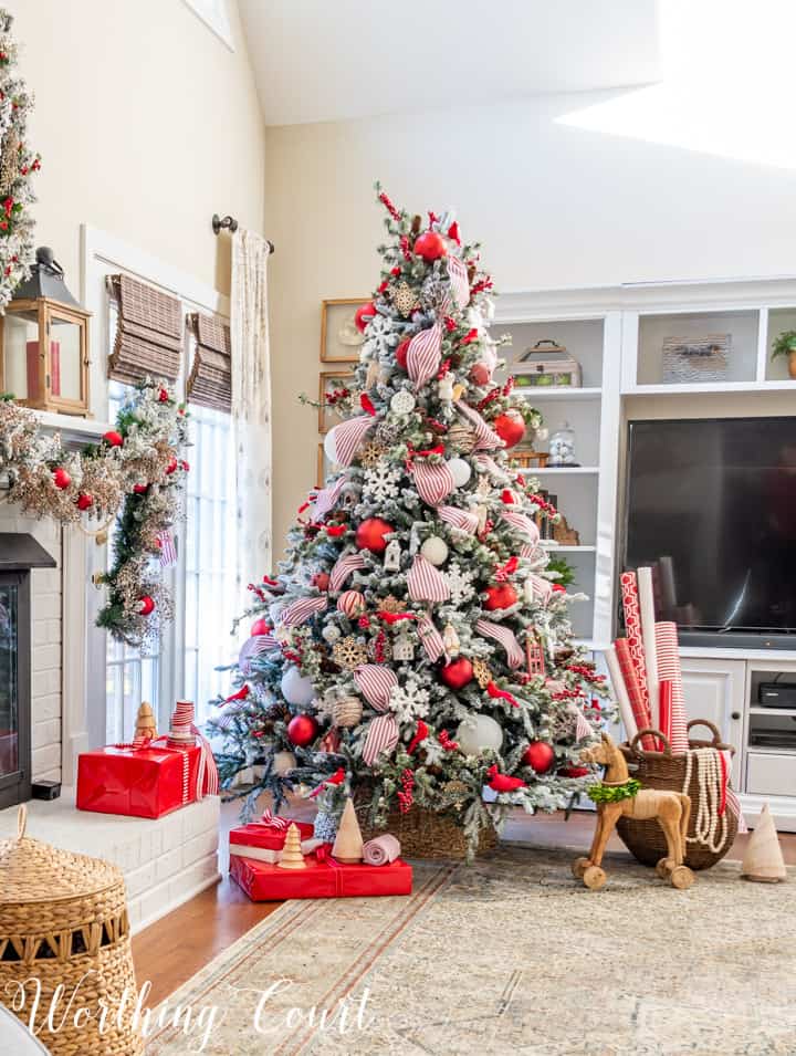 red and white christmas trees
