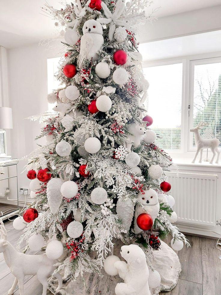 red and white christmas trees