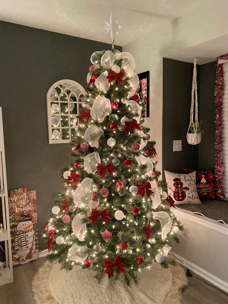 red and white christmas trees