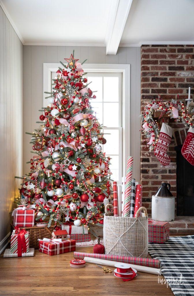 red and white christmas trees
