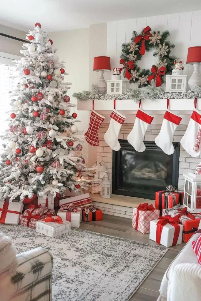 red and white christmas trees