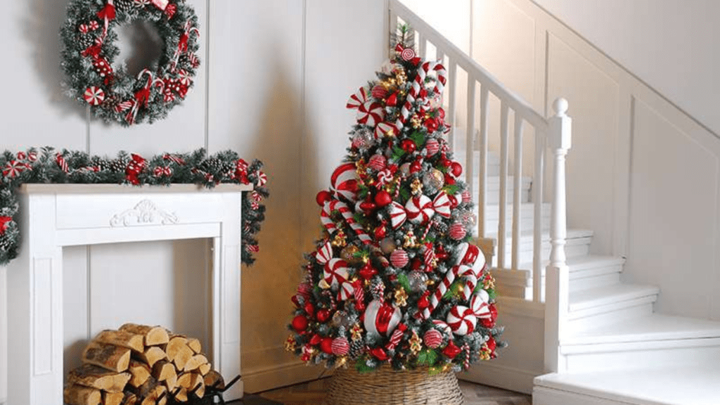 red and white christmas trees