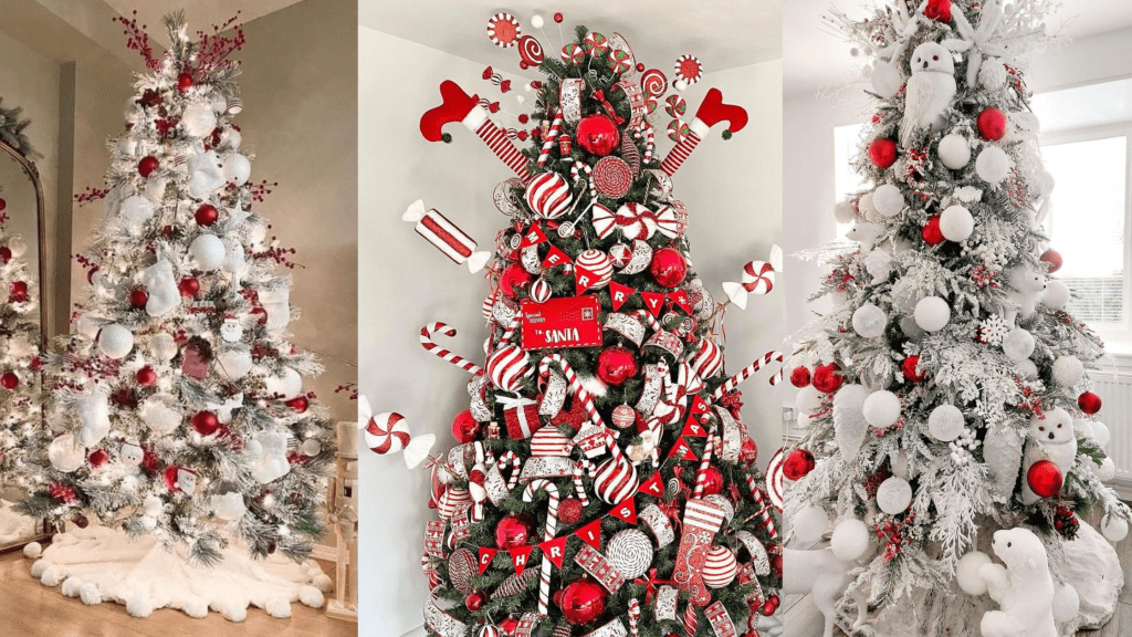 red and white christmas trees
