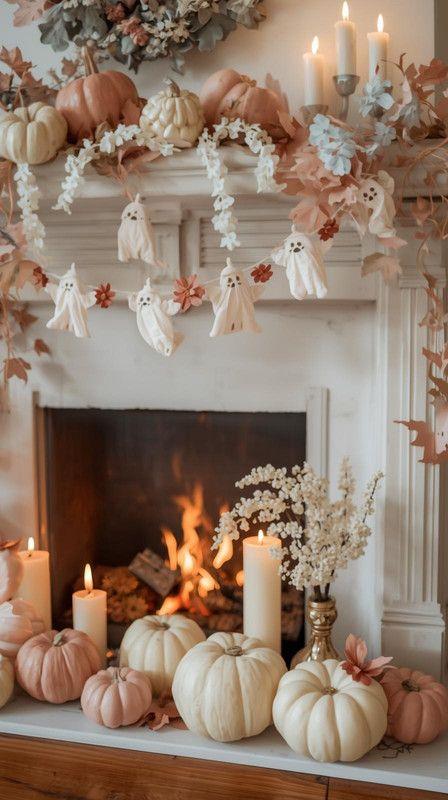 girly and pink halloween mantle decor - ReallyRushai