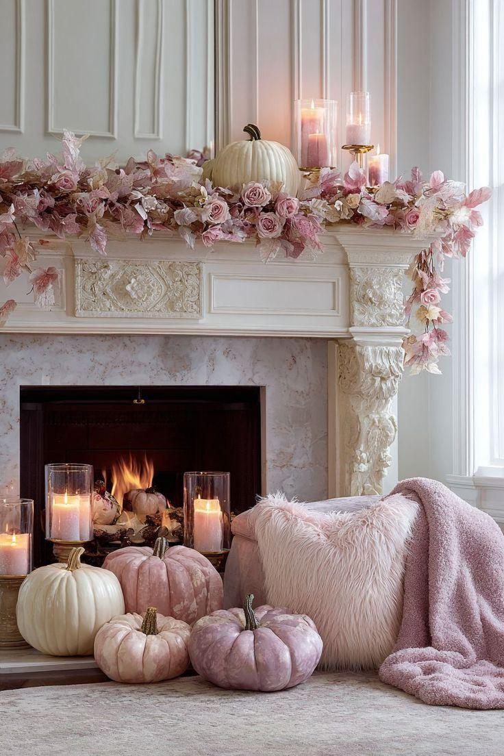 girly and pink halloween mantle decor - ReallyRushai