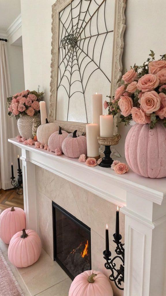 girly and pink halloween mantle decor - ReallyRushai