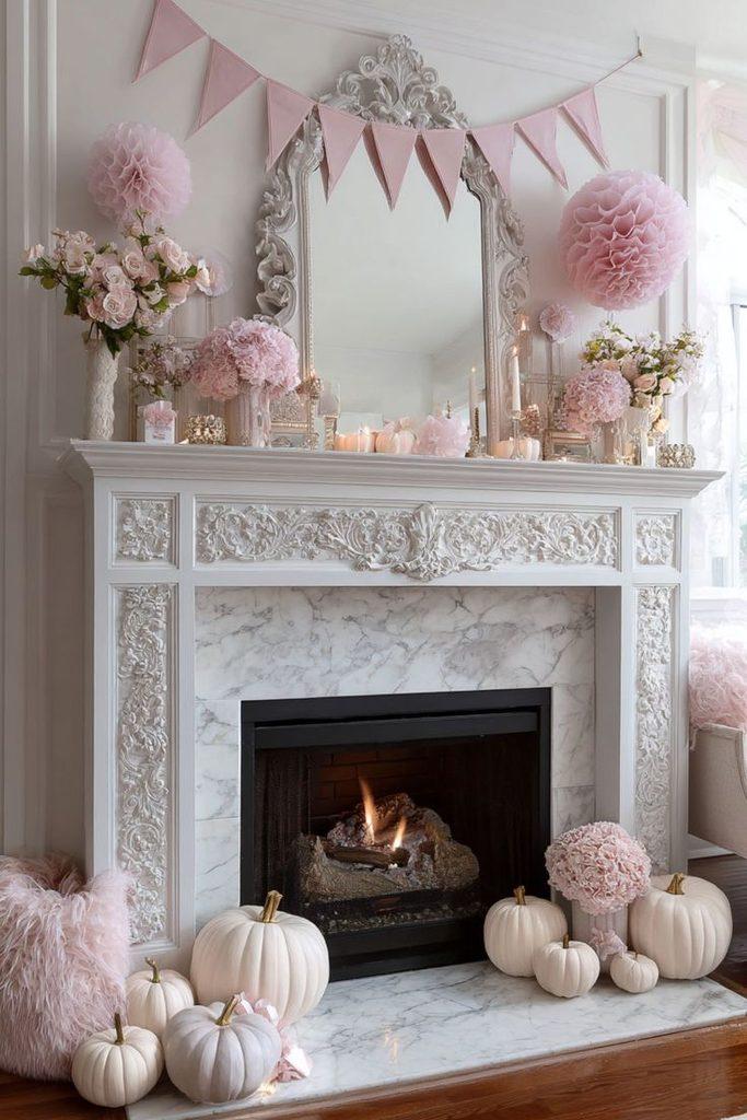 girly and pink halloween mantle decor - ReallyRushai
