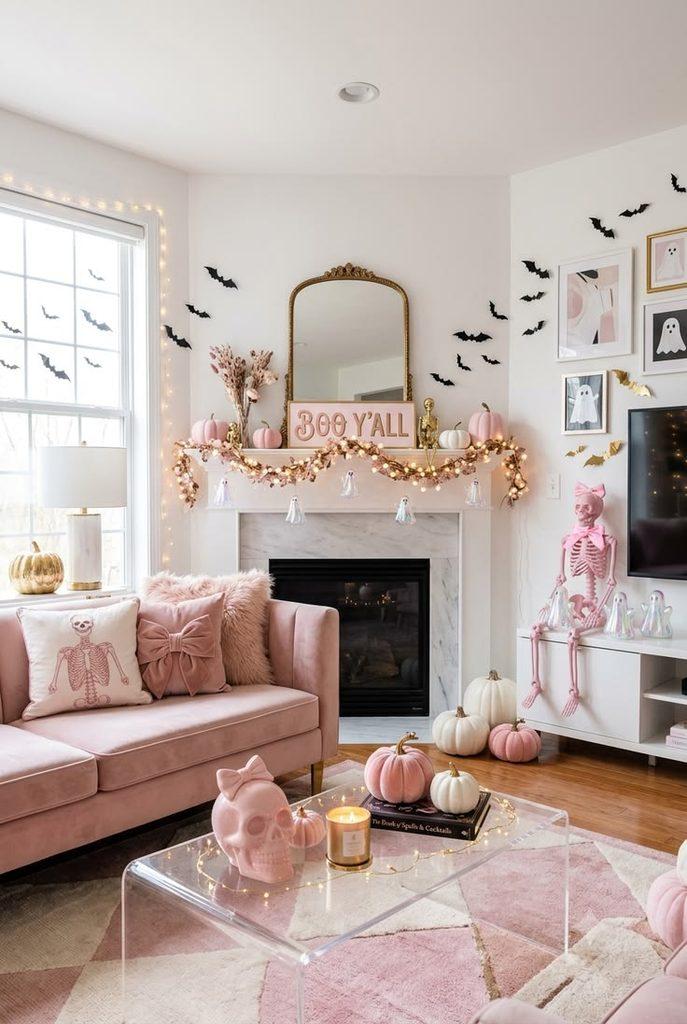 girly and pink halloween mantle decor - ReallyRushai