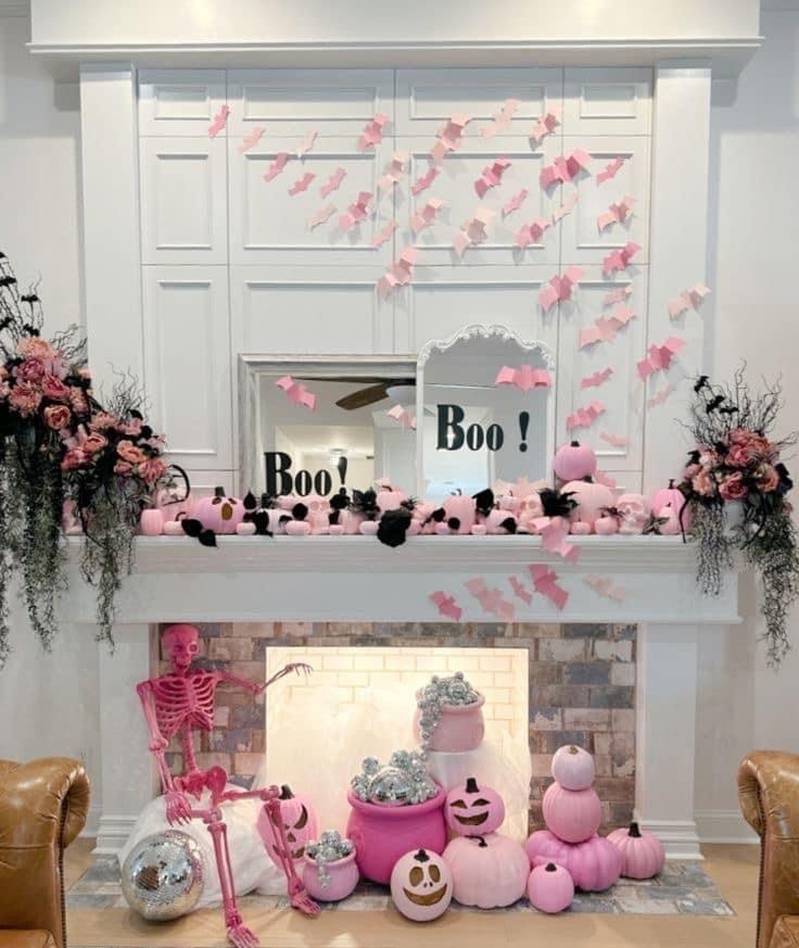 girly and pink halloween mantle decor - ReallyRushai