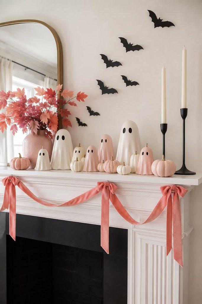 girly and pink halloween mantle decor - ReallyRushai